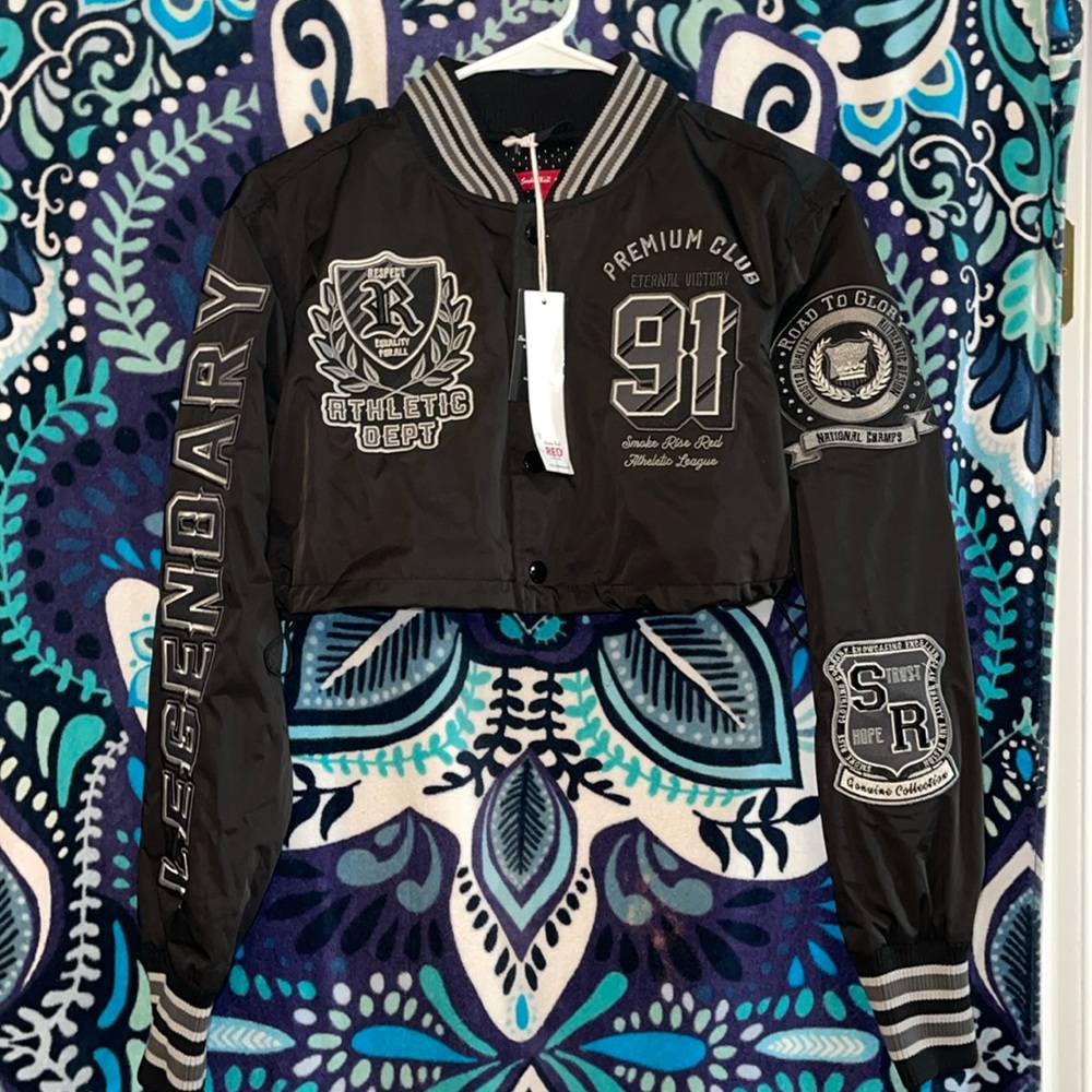 NWT Smoke Rose Red crop button down embroidered jacket